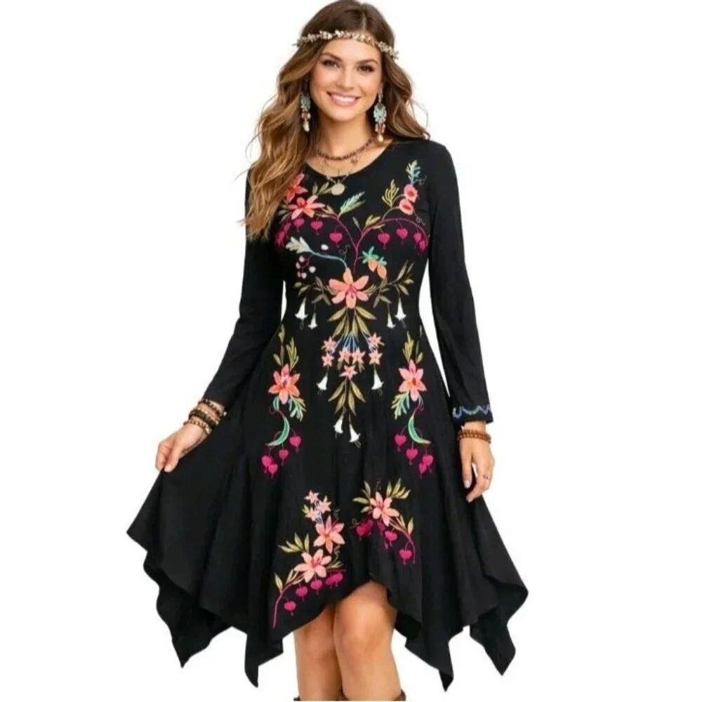 Johnny Was NWT Amarylla Embroidered Cotton Knit Midi Dress XS - Picture 1 of 16